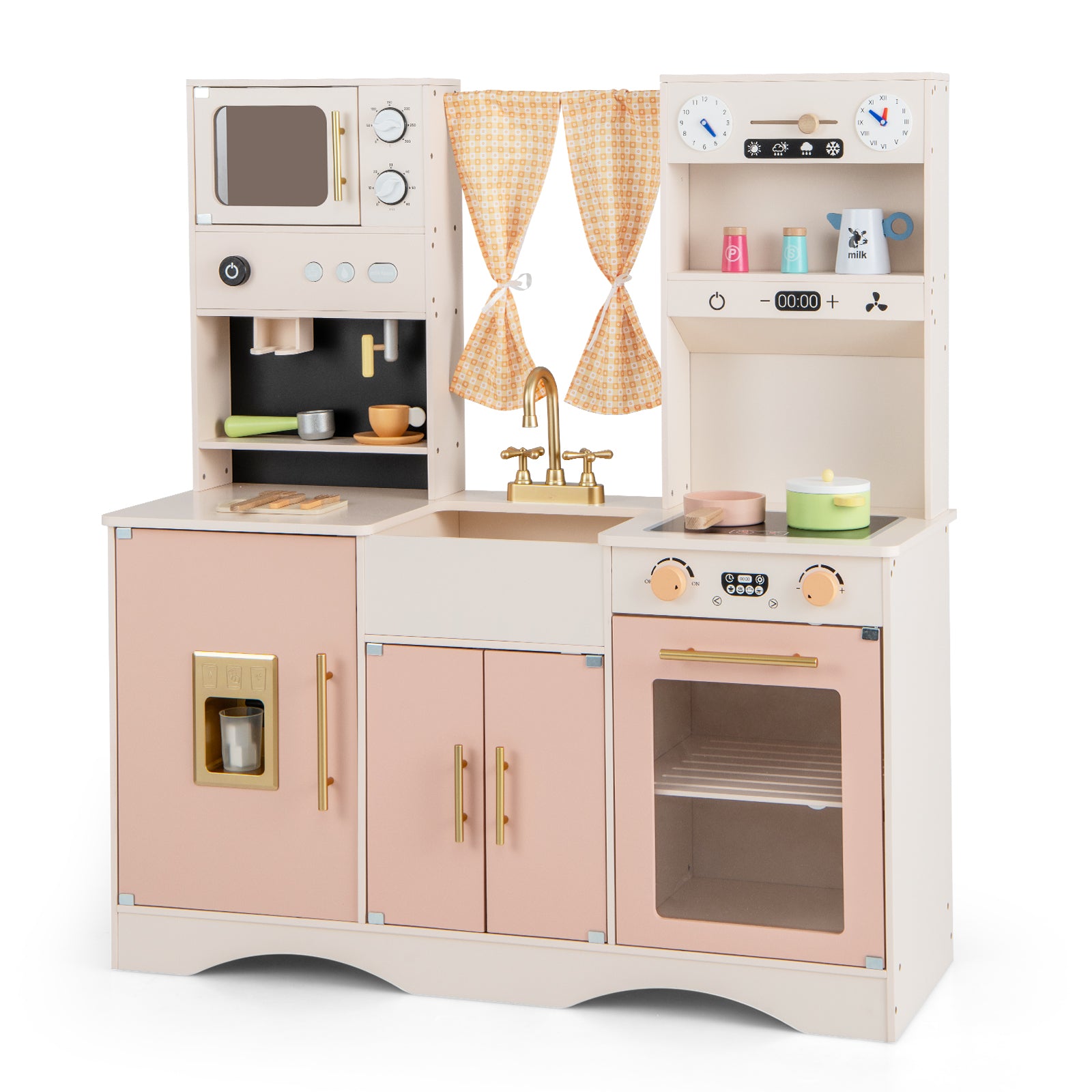 Kids Kitchen Playset with Microwave and Coffee Maker for Ages 3+, Pink Play Kitchen Sets at Gallery Canada