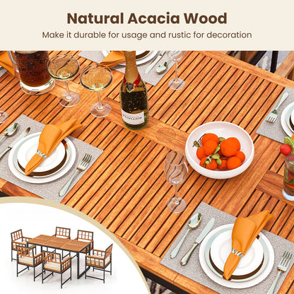 7 Pieces Patio Acacia Wood Dining Set with Soft Cushions and Umbrella Hole, Natural Patio Dining Sets at Gallery Canada