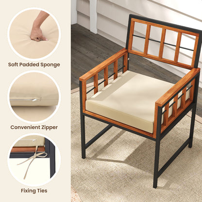 7 Pieces Patio Acacia Wood Dining Set with Soft Cushions and Umbrella Hole, Natural Patio Dining Sets at Gallery Canada