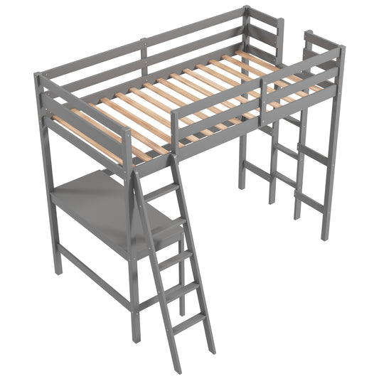 Twin Size Loft Bed Frame With Desk, Angled Ladder, Gray Bunk Bed Frame Gray at Gallery Canada
