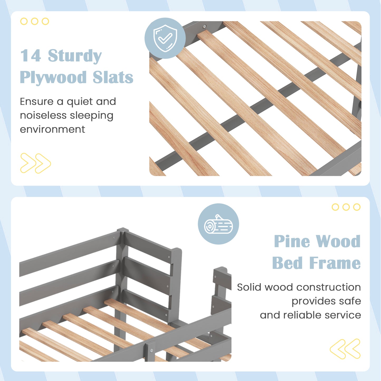 Twin Size Loft Bed Frame with Desk Angled and Built-in Ladder, Gray Bunk Bed Frame at Gallery Canada