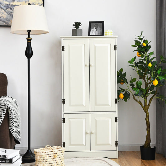 Accent Floor Storage Cabinet with Adjustable Shelves Antique 2-Door-Cream White, White - Gallery Canada