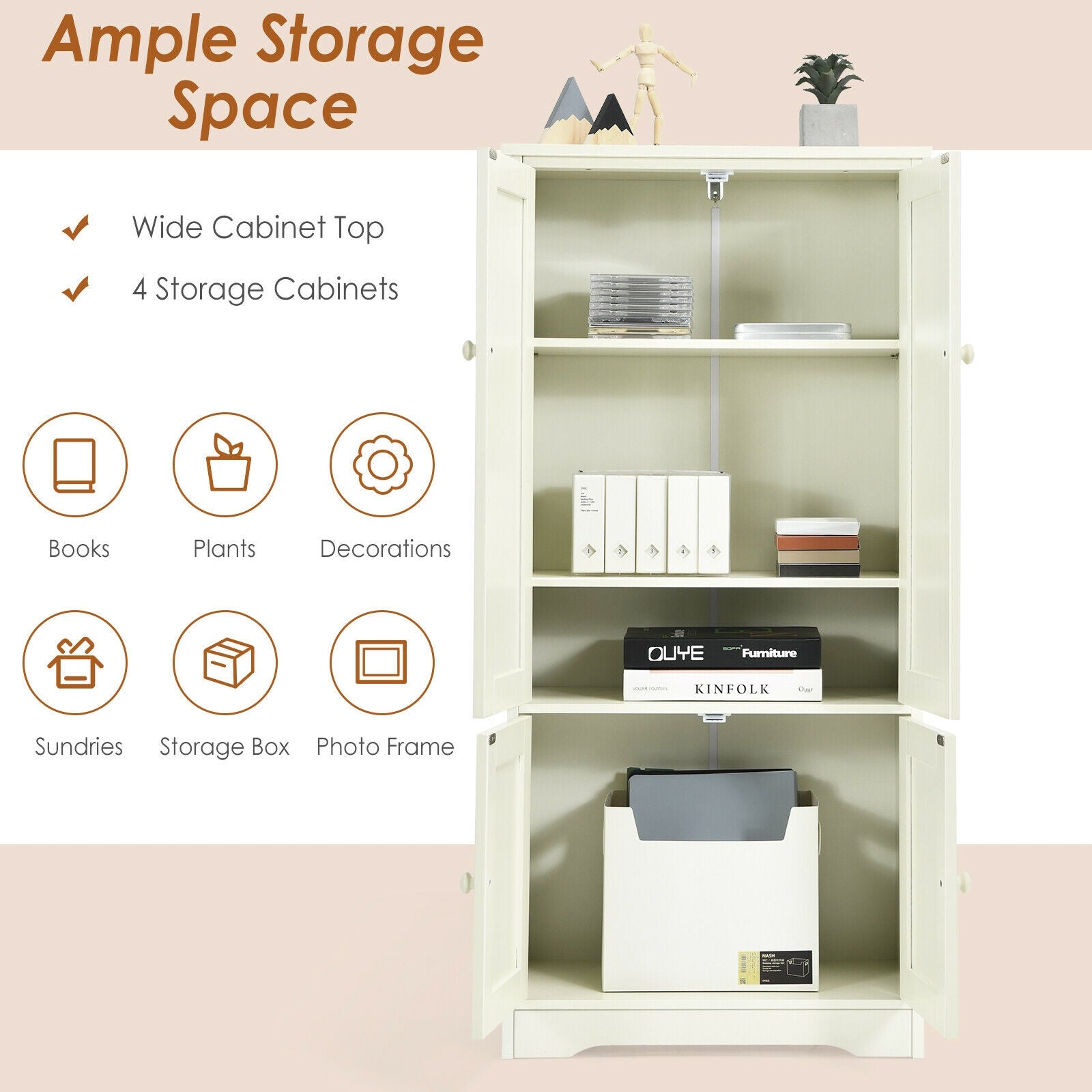 Accent Floor Storage Cabinet with Adjustable Shelves Antique 2-Door, White Armoires & Wardrobes at Gallery Canada