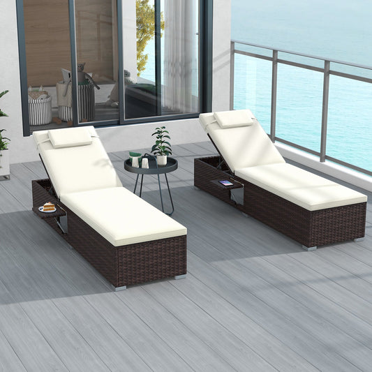 Patio Chaise Lounge Set of 2 with Backrest  Seat Cushion and Headrest for Backyard  Poolside, Off White - Gallery Canada