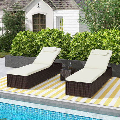 Patio Chaise Lounge Set of 2 with Backrest  Seat Cushion and Headrest for Backyard  Poolside, Off White
