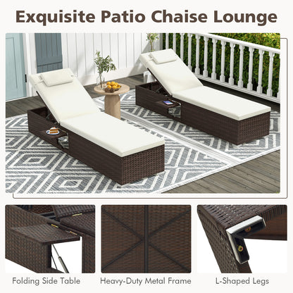 Patio Chaise Lounge Set of 2 with Backrest Seat Cushion and Headrest for Backyard Poolside, Off White Outdoor Chaise Lounges at Gallery Canada