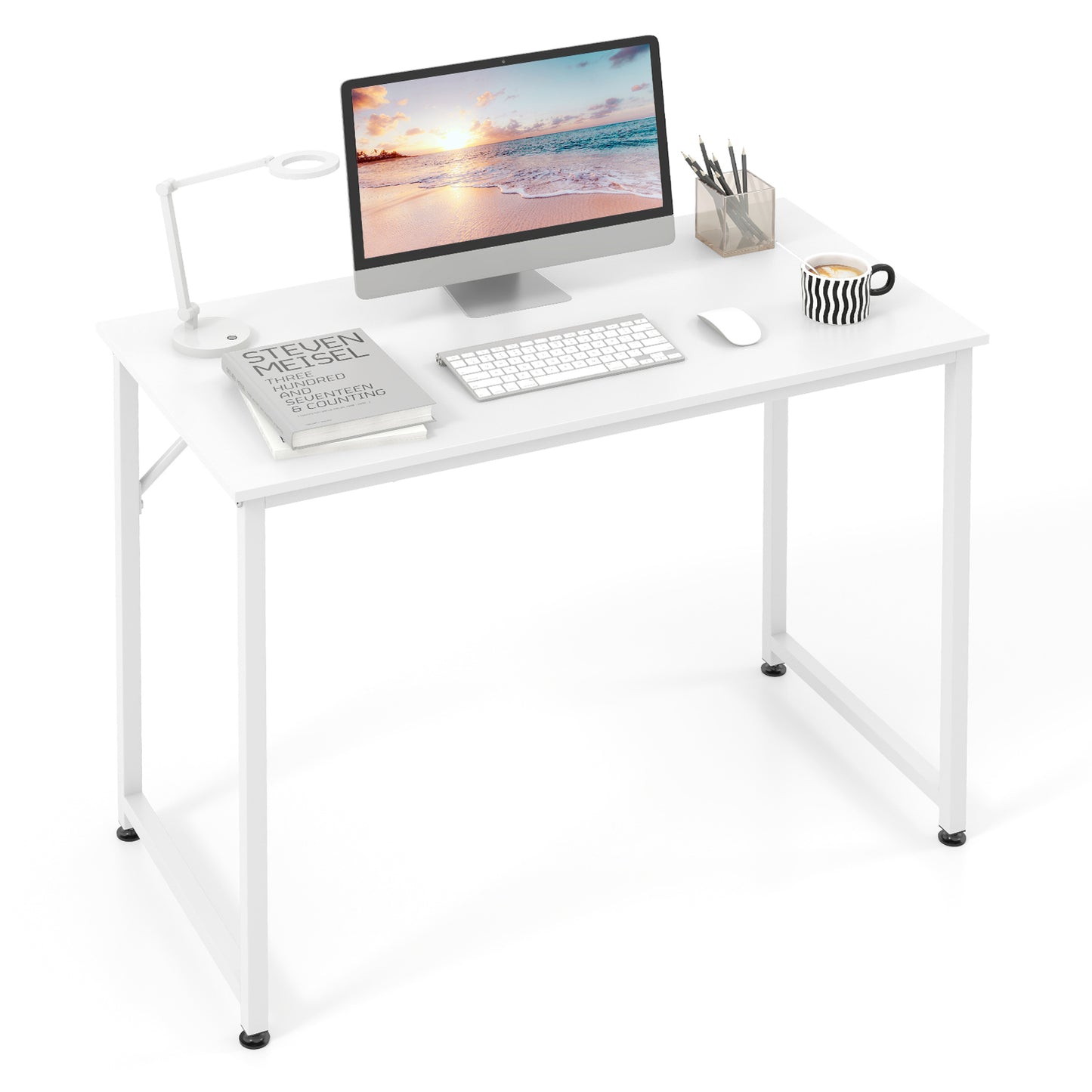 40 Inch Small Computer Desk, Heavy-Duty Metal Frame, White Computer Desks at Gallery Canada
