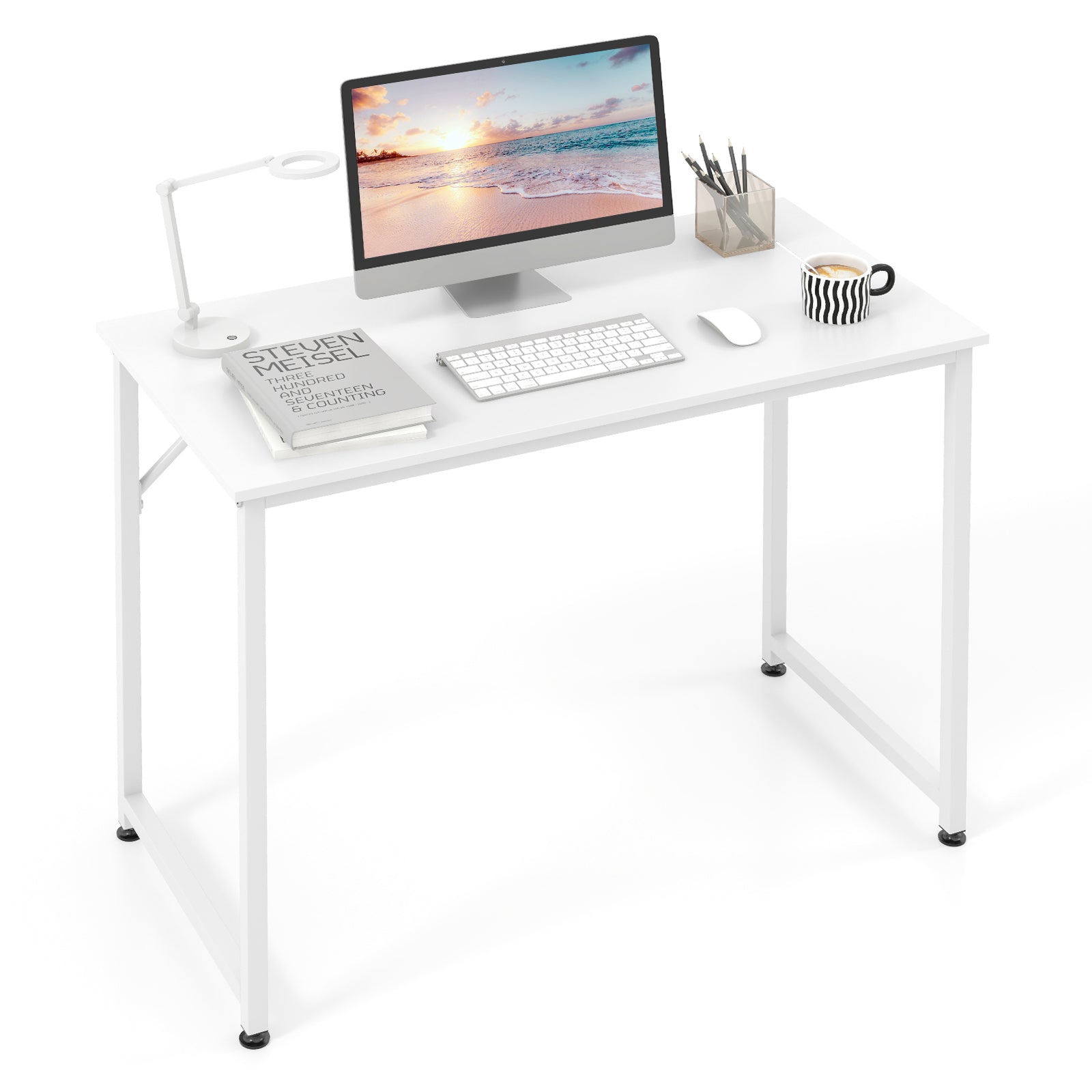 40 Inch Small Computer Desk with Heavy-duty Metal Frame, White Computer Desks White at Gallery Canada