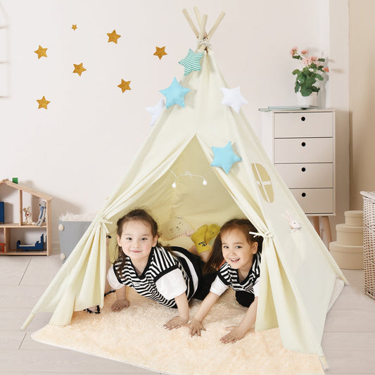 Foldable Kids Canvas Teepee Play Tent, Beige - Gallery Canada