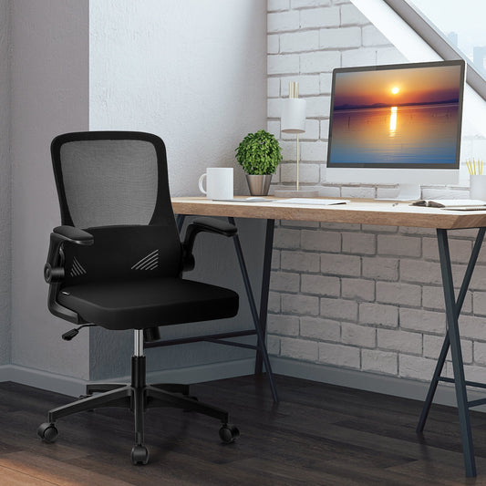Swivel Mesh Office Chair with Foldable Backrest and Flip-Up Arms, Black - Gallery Canada