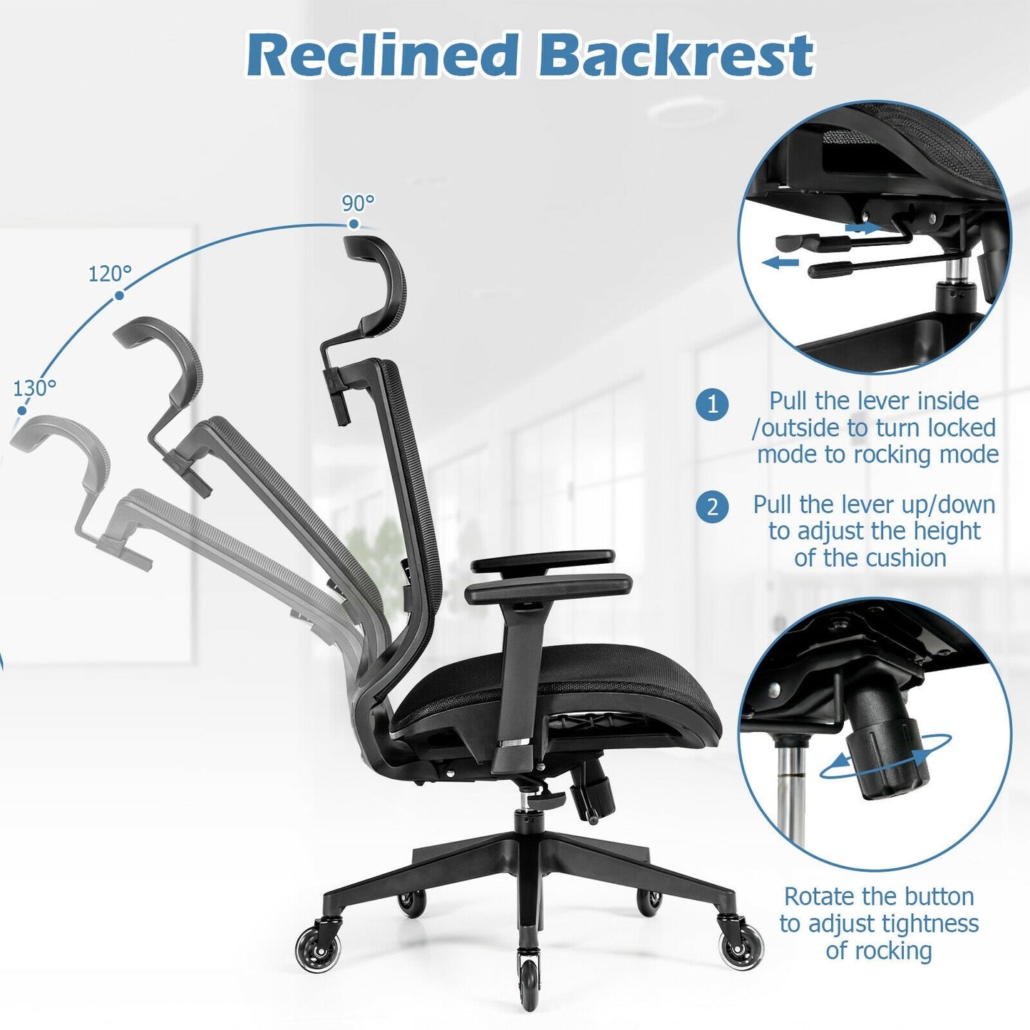 Adjustable Mesh Computer Chair with Sliding Seat and Lumbar Support, Black - Gallery Canada