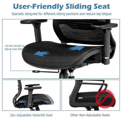 Adjustable Mesh Computer Chair with Sliding Seat and Lumbar Support, Black - Gallery Canada