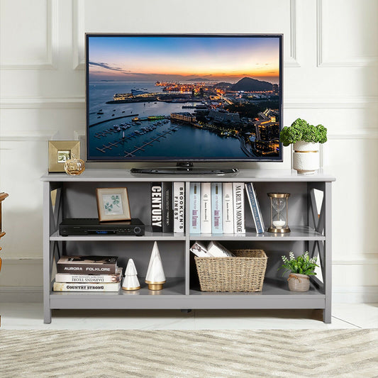 Wooden TV Stand Entertainment Media Center, Gray - Gallery Canada