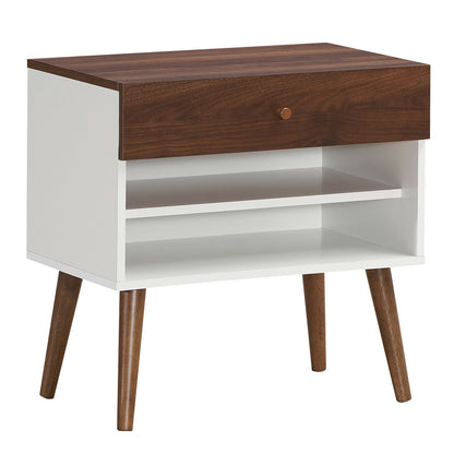 Mid-Century Nightstand With Drawer, Rubber Wood Legs, Brown Nightstands at Gallery Canada