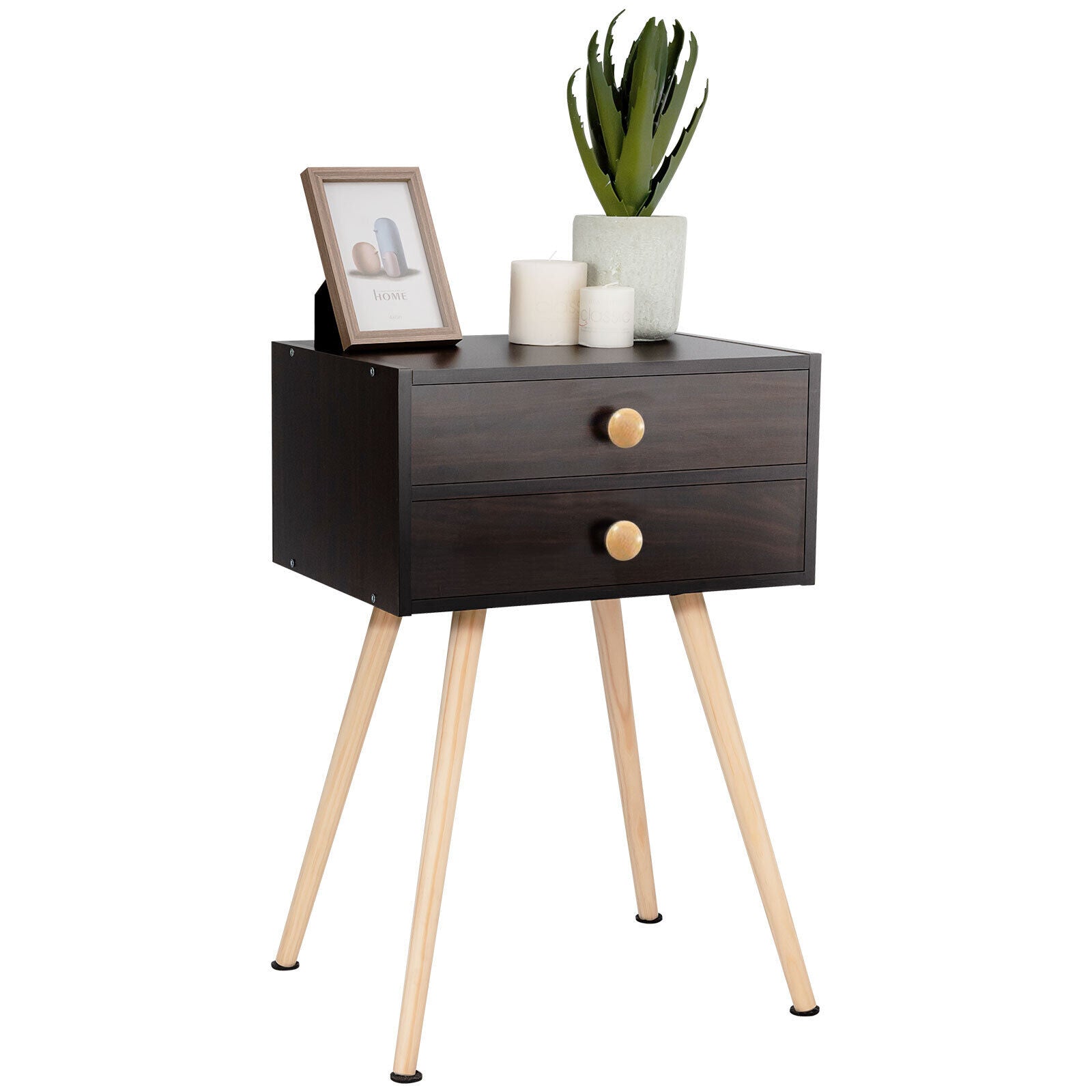 Mid Century Modern 2 Drawers Nightstand in Natural, Brown Nightstands at Gallery Canada
