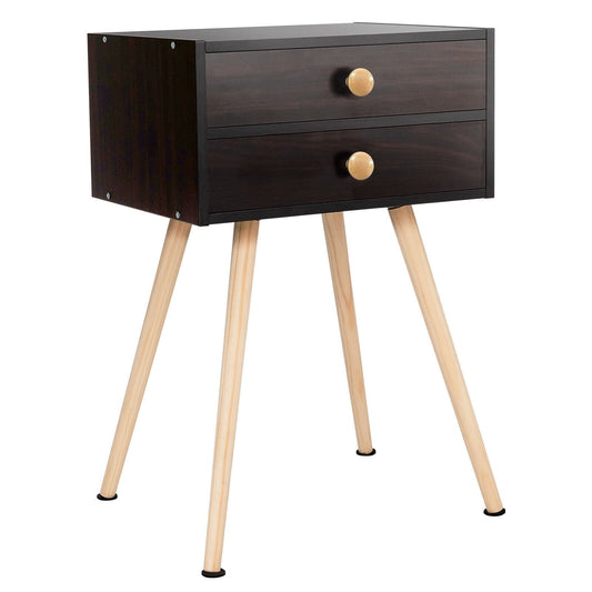 Mid Century Modern 2 Drawers Nightstand in Natural, Brown - Gallery Canada