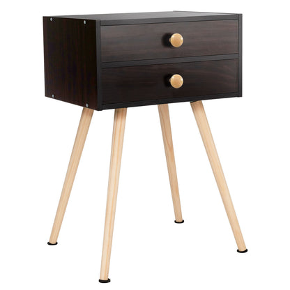 Mid Century Modern Nightstand, 2 Drawers, Natural, Brown Nightstands at Gallery Canada