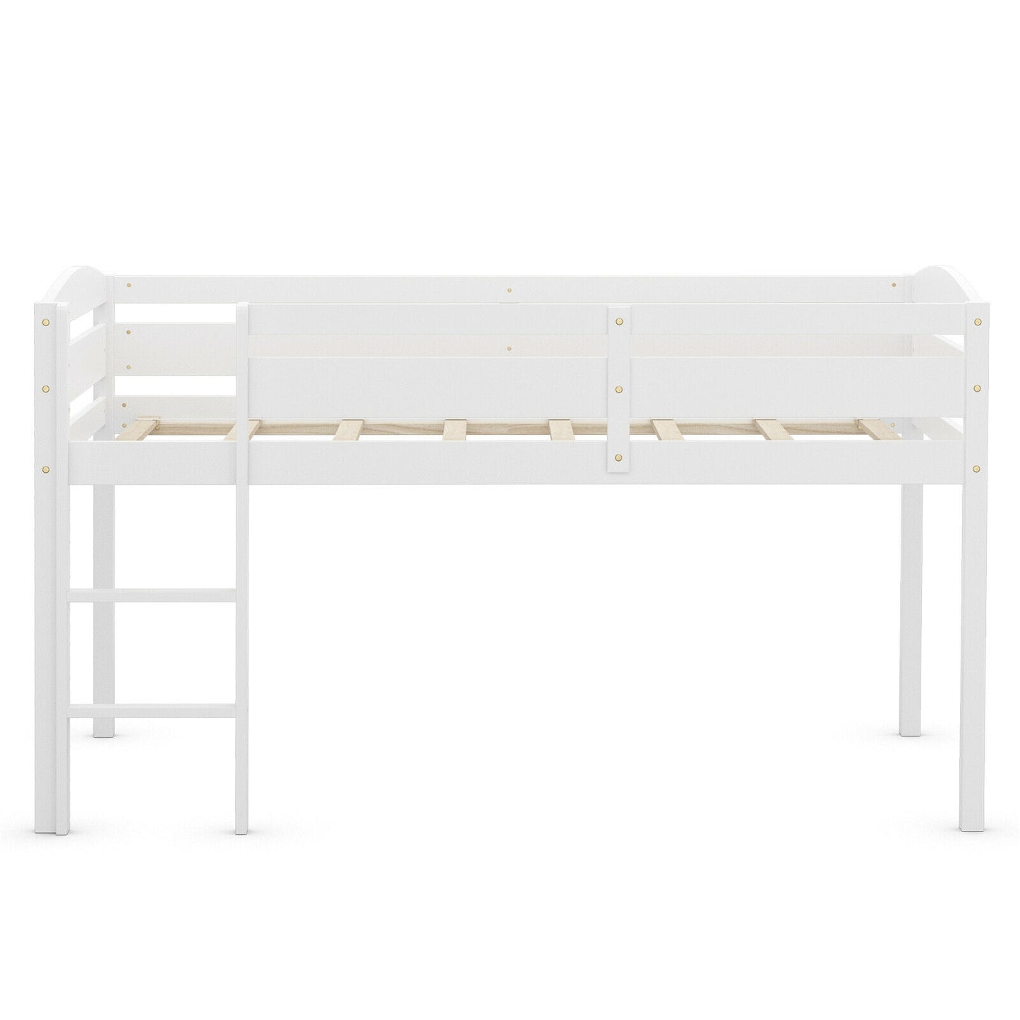 Wooden Twin Low Loft Bunk Bed with Guard Rail and Ladder, White Bunk Bed Frame at Gallery Canada