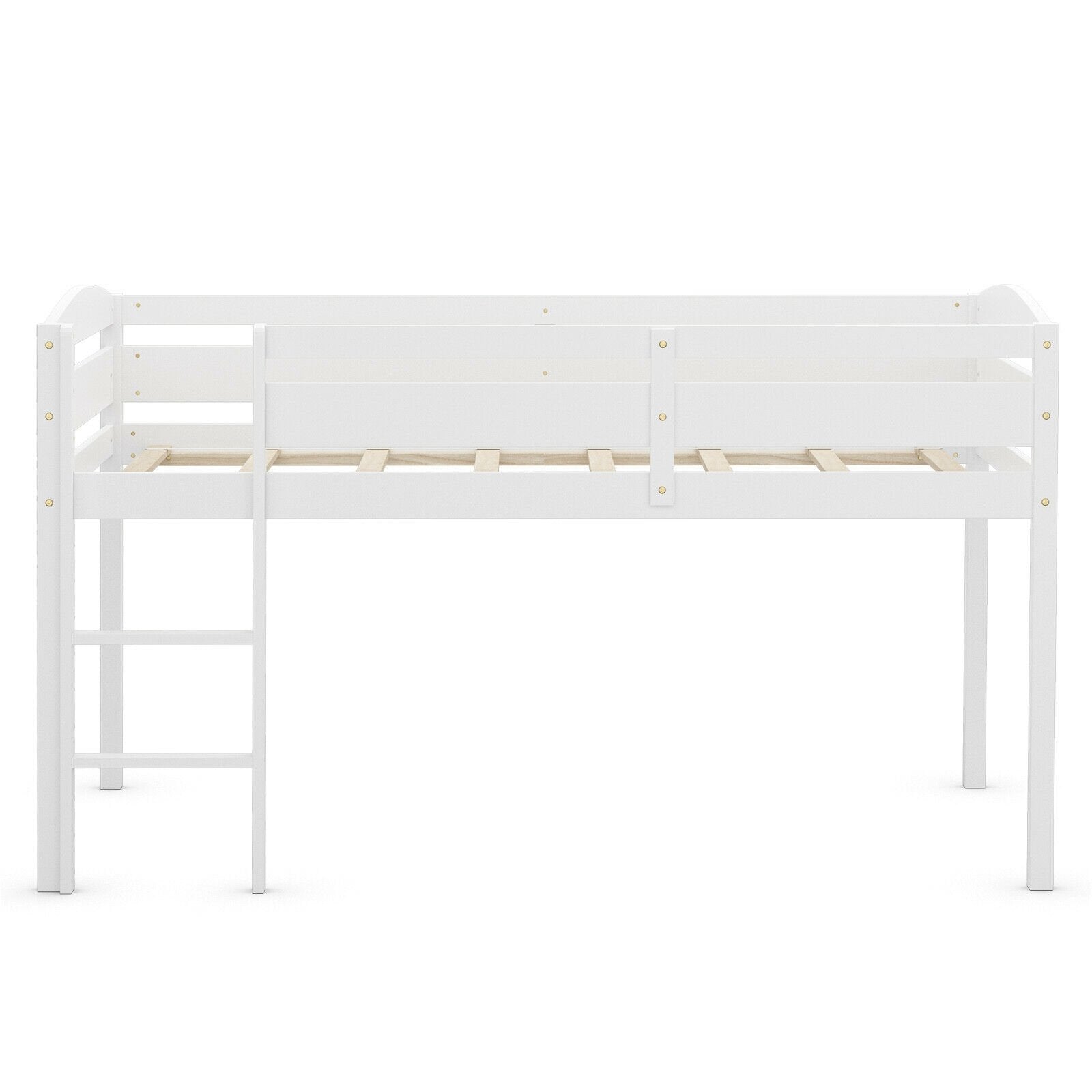 Wooden Twin Low Loft Bunk Bed with Guard Rail and Ladder, White - Gallery Canada