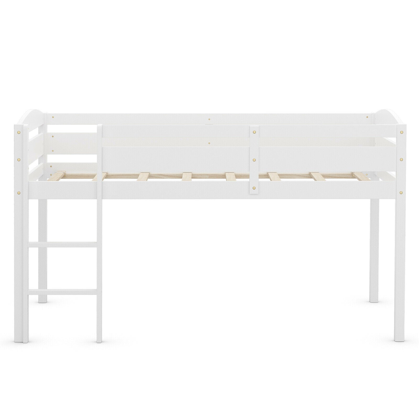 Wooden Twin Low Loft Bunk Bed with Guard Rail and Ladder, White Bunk Bed Frame at Gallery Canada