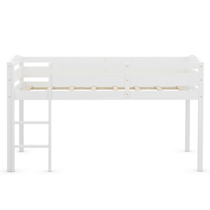 Wooden Twin Low Loft Bunk Bed with Guard Rail and Ladder, White Bunk Bed Frame at Gallery Canada
