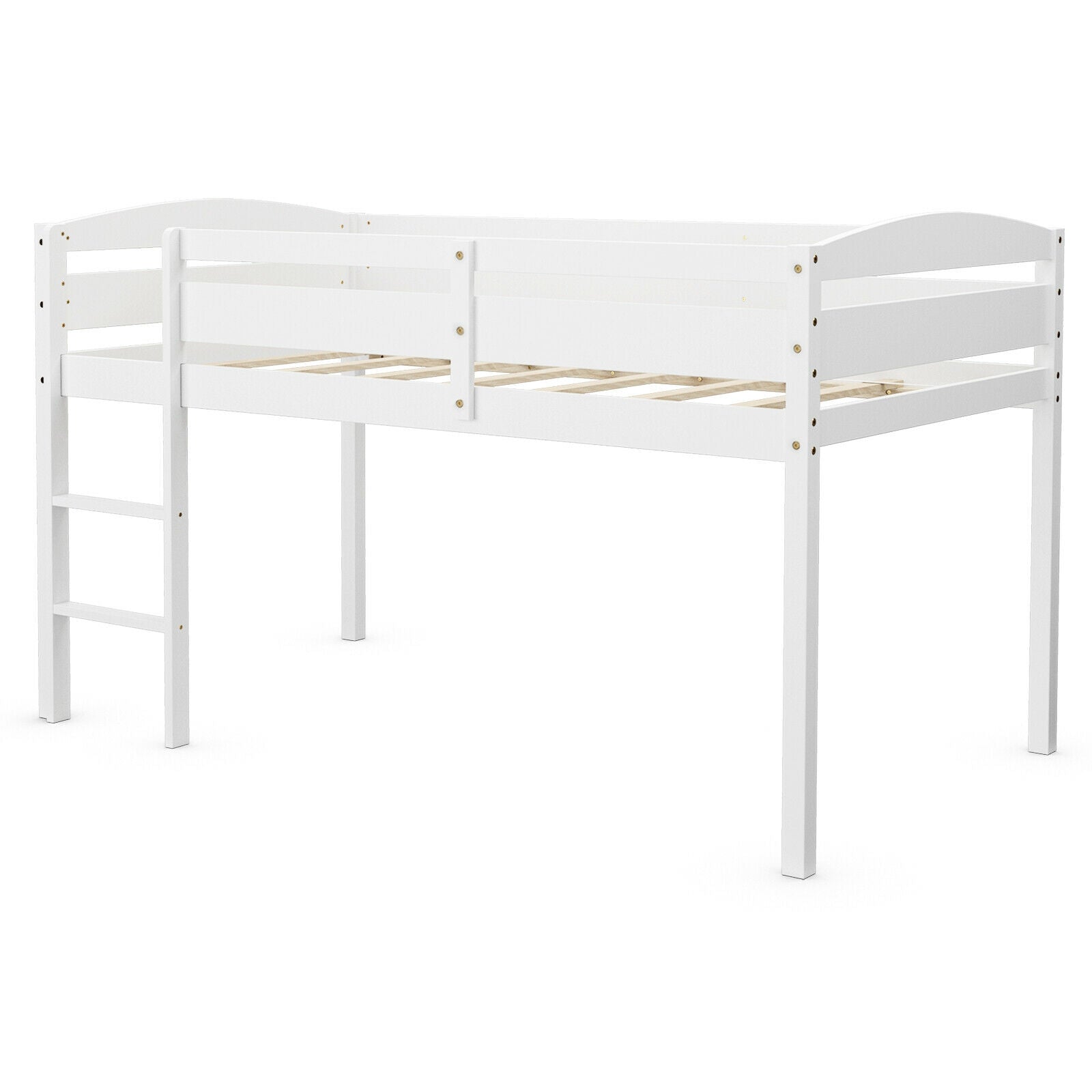 Wooden Twin Low Loft Bunk Bed with Guard Rail and Ladder, White Bunk Bed Frame at Gallery Canada