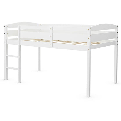 Wooden Twin Low Loft Bunk Bed with Guard Rail and Ladder, White Bunk Bed Frame at Gallery Canada