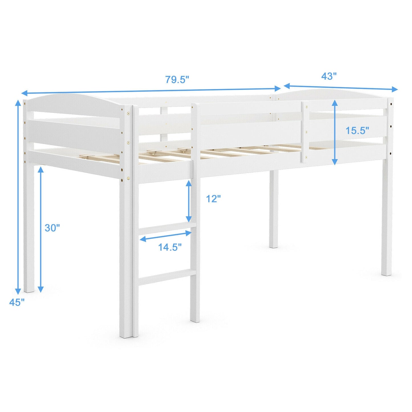 Wooden Twin Low Loft Bunk Bed with Guard Rail and Ladder, White Bunk Bed Frame at Gallery Canada