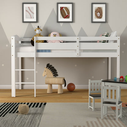 Wooden Twin Low Loft Bunk Bed with Guard Rail and Ladder, White Bunk Bed Frame at Gallery Canada