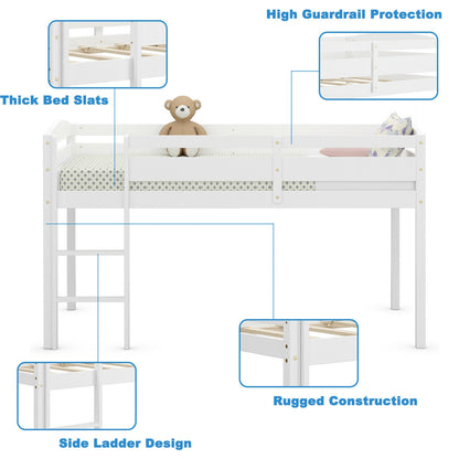Wooden Twin Low Loft Bunk Bed with Guard Rail and Ladder, White Bunk Bed Frame at Gallery Canada