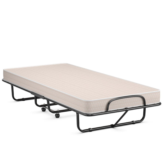 Rollaway Guest Bed with Sturdy Steel Frame and Memory Foam Mattress Made in Italy, Beige - Gallery Canada
