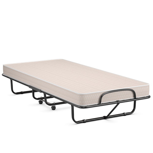 Rollaway Guest Bed, Steel Frame, Memory Foam Mattress, Beige