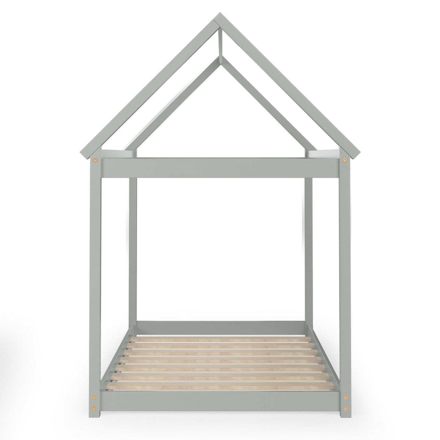 Stable Kids Platform Floor Bed with Roof and Heavy-Duty Slats, Gray Simple Bed Frame at Gallery Canada