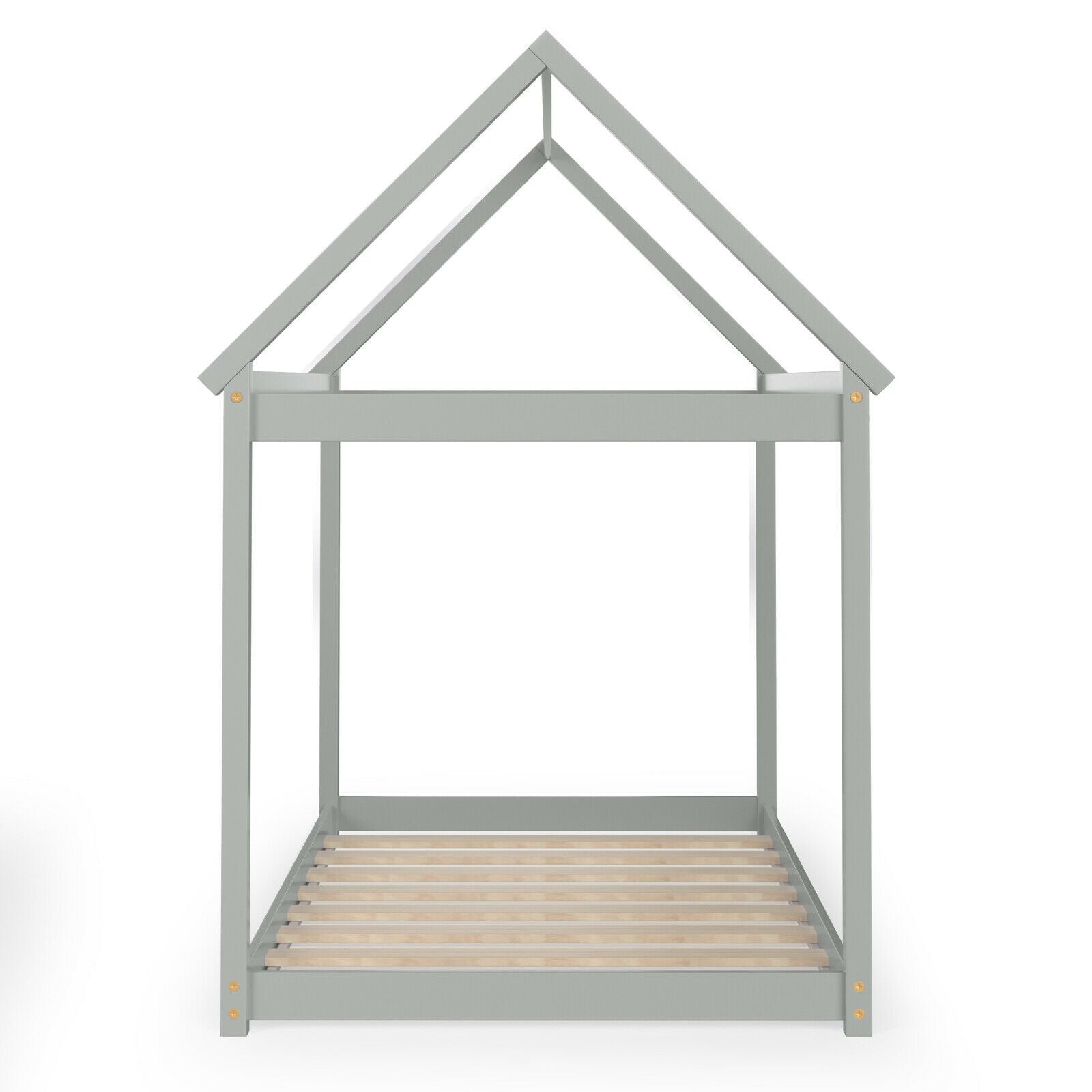 Stable Kids Platform Floor Bed with Roof and Heavy-Duty Slats, Gray Simple Bed Frame at Gallery Canada