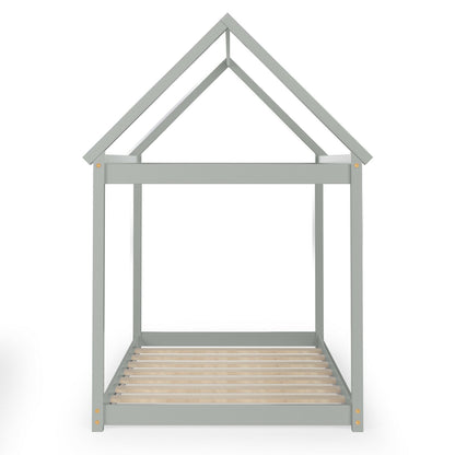 Stable Kids Platform Floor Bed with Roof and Heavy-Duty Slats, Gray Simple Bed Frame at Gallery Canada