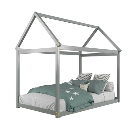 Stable Kids Platform Floor Bed with Roof and Heavy-Duty Slats, Gray Simple Bed Frame at Gallery Canada