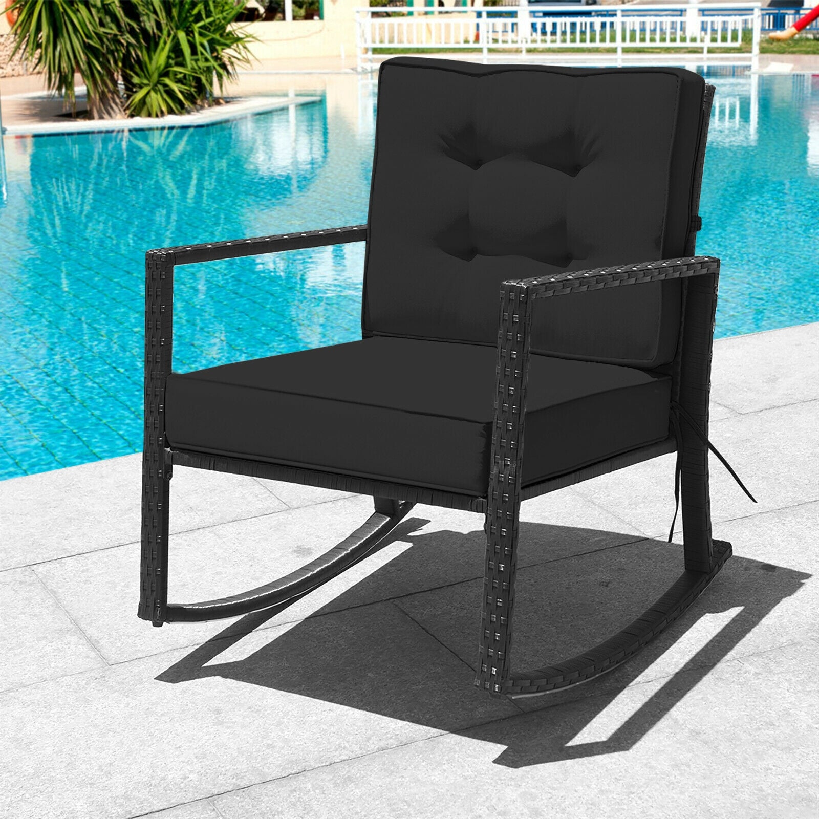 Patio Rattan Rocker Outdoor Glider Rocking Chair Cushion Lawn, Black Patio Rocking Chairs & Gliders at Gallery Canada