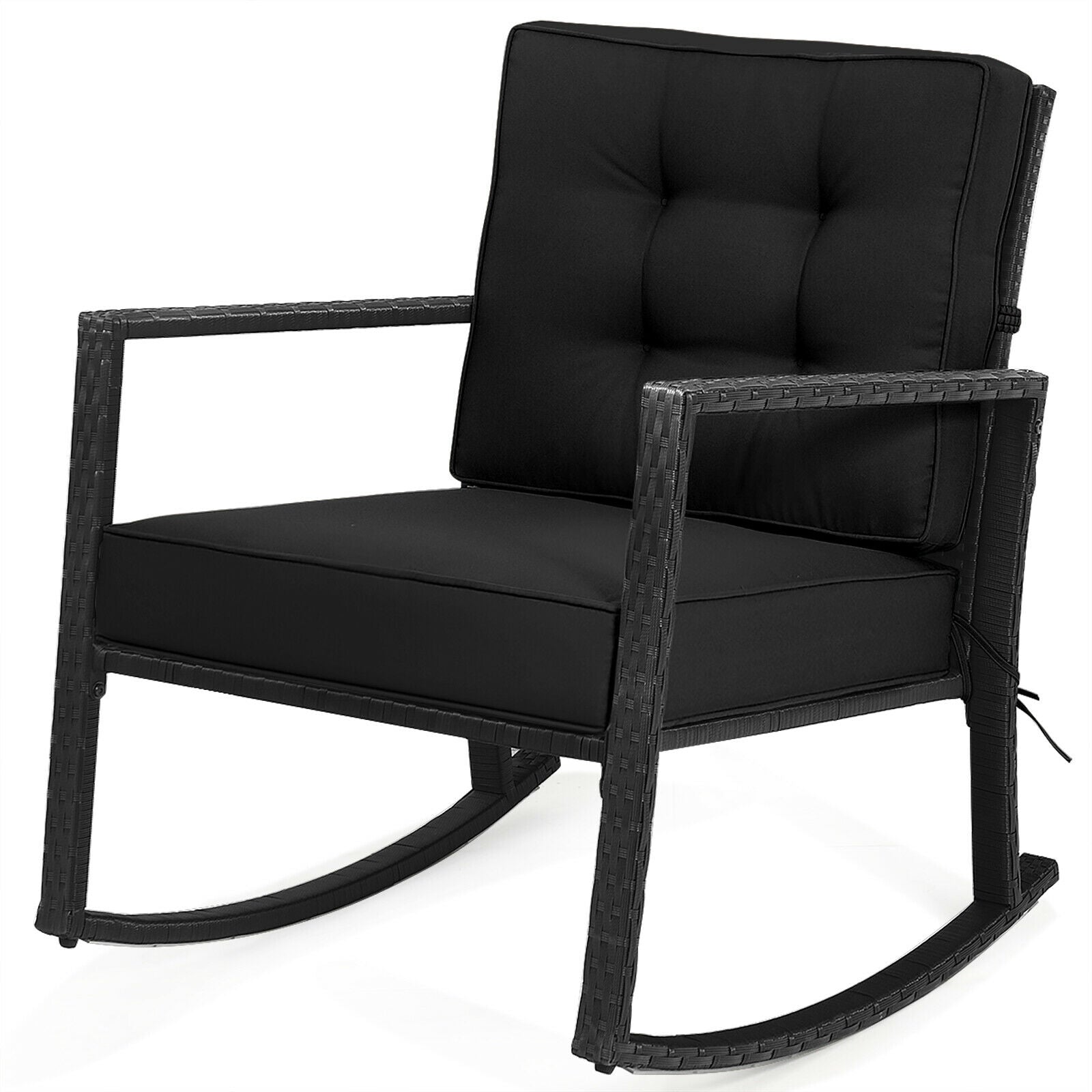 Patio Rattan Rocker Outdoor Glider Rocking Chair Cushion Lawn, Black Patio Rocking Chairs & Gliders at Gallery Canada