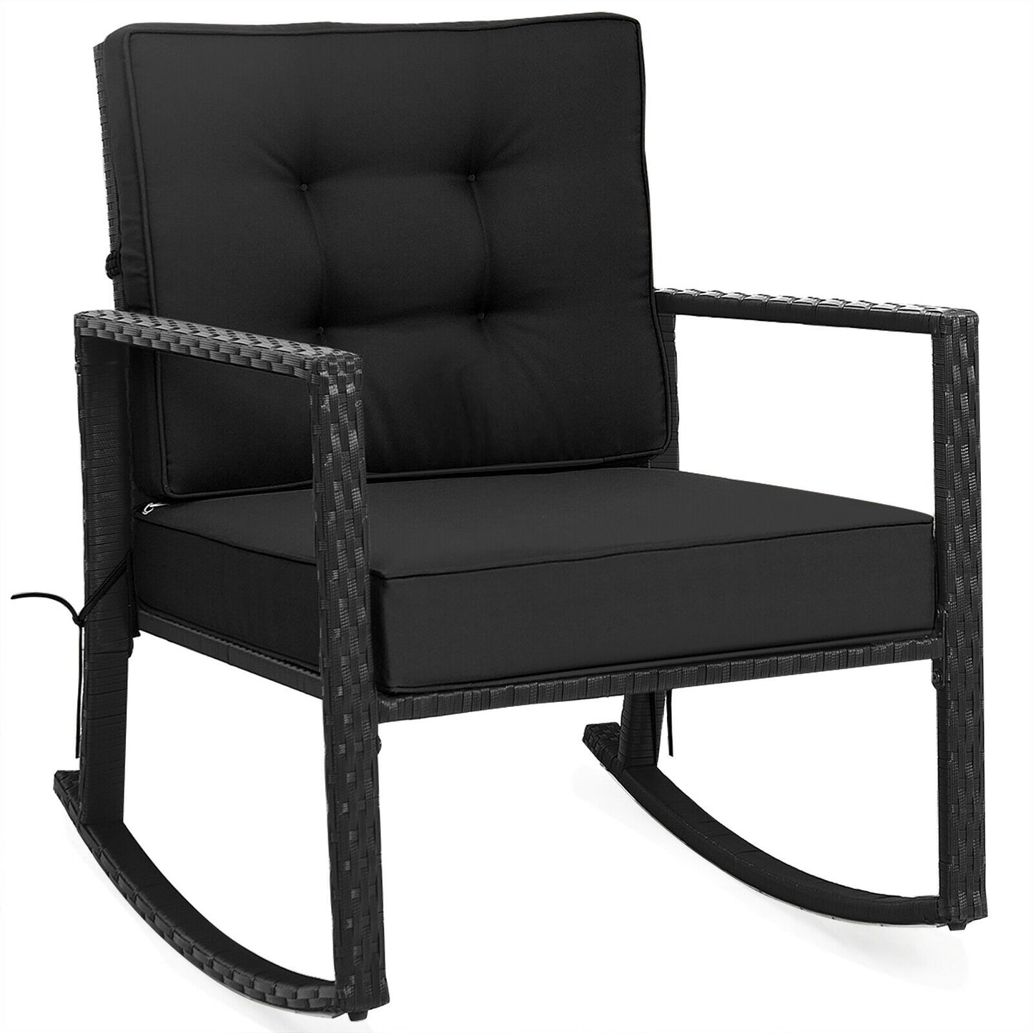 Patio Rattan Rocker Outdoor Glider Rocking Chair Cushion Lawn, Black Patio Rocking Chairs & Gliders at Gallery Canada