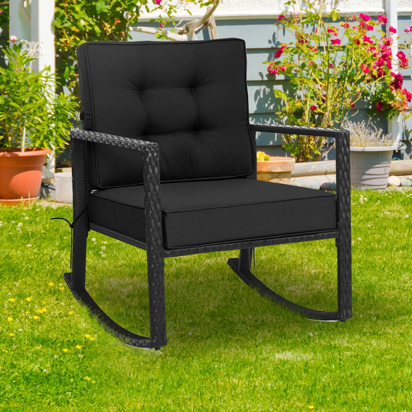Patio Rattan Rocker Outdoor Glider Rocking Chair Cushion Lawn, Black Patio Rocking Chairs & Gliders at Gallery Canada