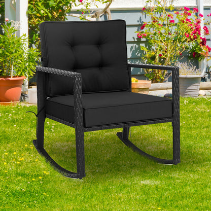 Patio Rattan Rocker Outdoor Glider Rocking Chair Cushion Lawn, Black Patio Rocking Chairs & Gliders at Gallery Canada
