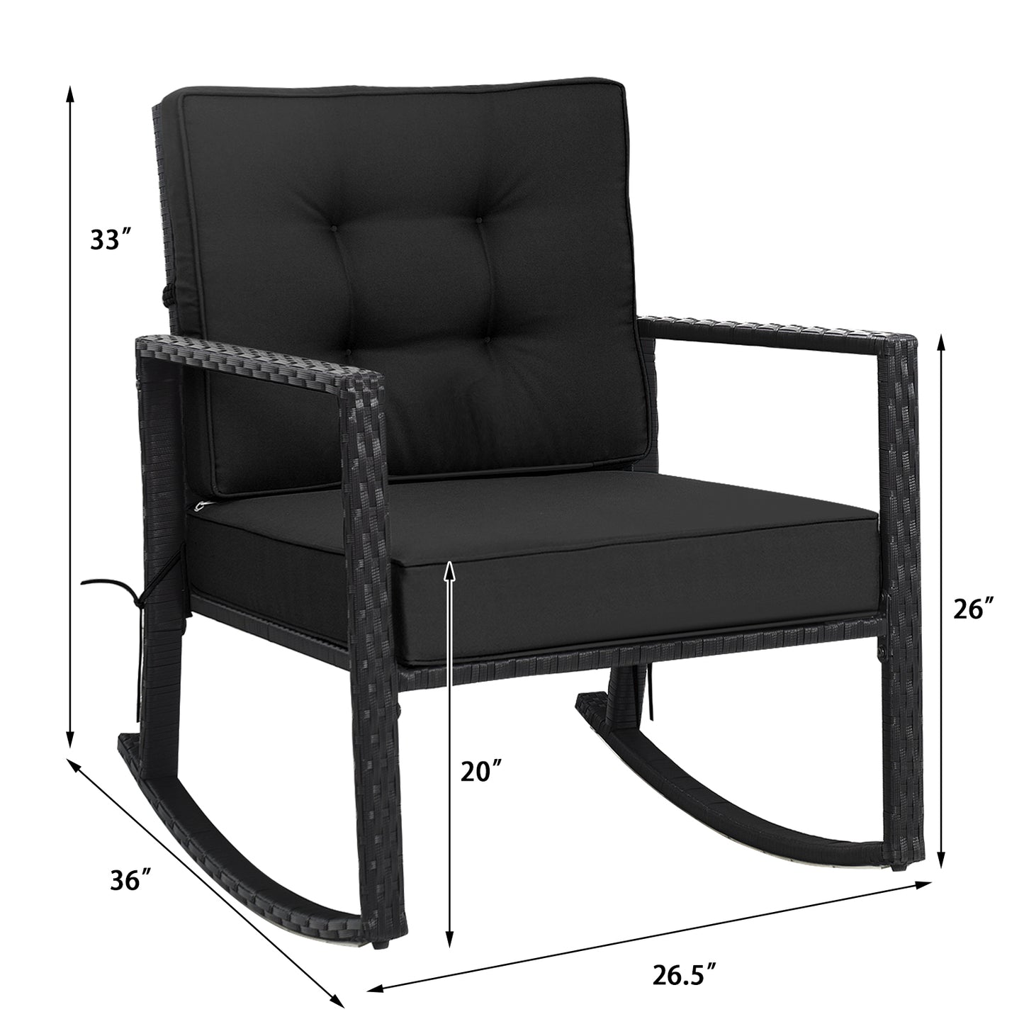 Patio Rattan Rocker Outdoor Glider Rocking Chair Cushion Lawn, Black Patio Rocking Chairs & Gliders at Gallery Canada