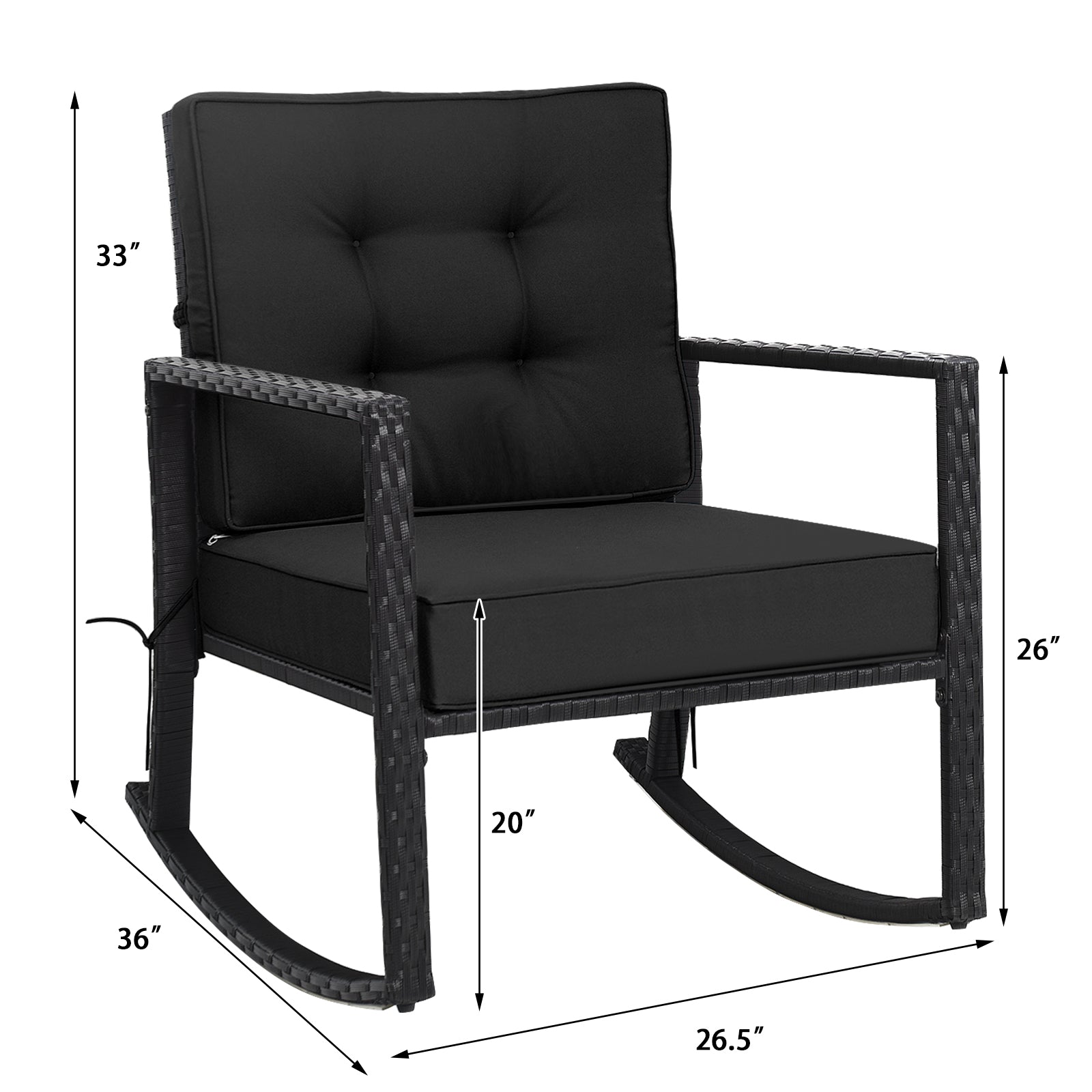 Patio Rattan Rocker Outdoor Glider Rocking Chair Cushion Lawn, Black Patio Rocking Chairs & Gliders at Gallery Canada