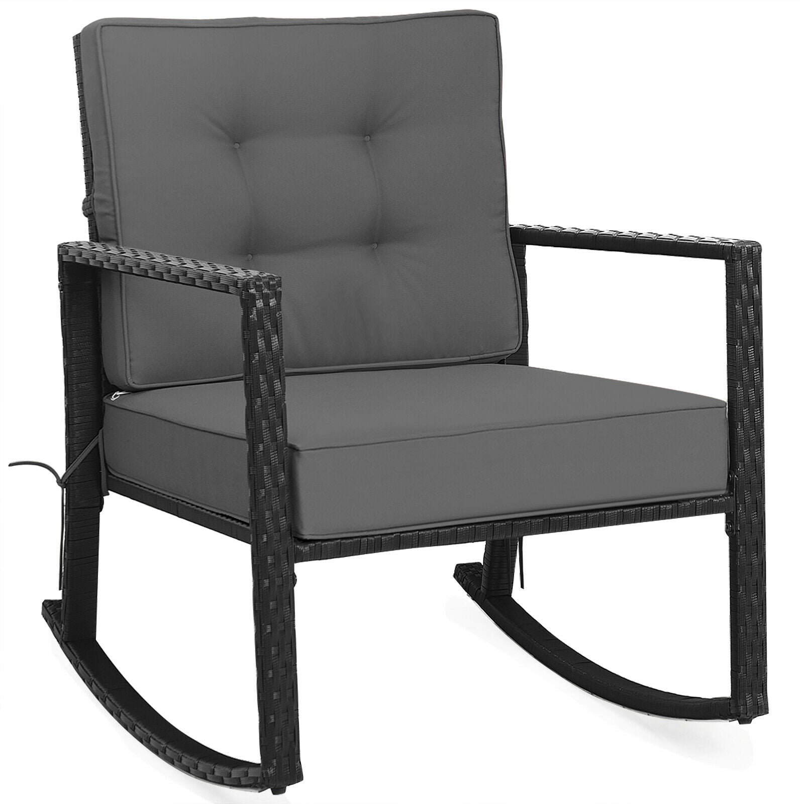 Patio Rattan Rocker Outdoor Glider Rocking Chair Cushion Lawn, Gray Patio Rocking Chairs & Gliders Gray at Gallery Canada