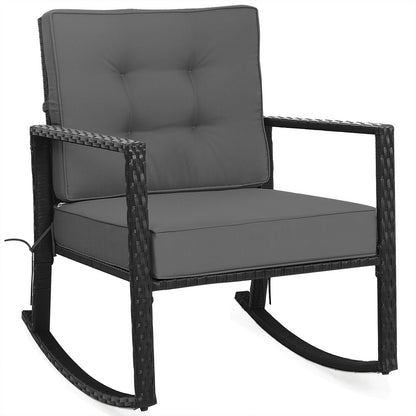 Patio Rattan Rocker Outdoor Glider Rocking Chair Cushion Lawn, Gray Patio Rocking Chairs & Gliders Gray at Gallery Canada