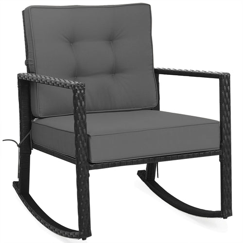 Patio Rattan Rocker Outdoor Glider Rocking Chair Cushion Lawn, Gray