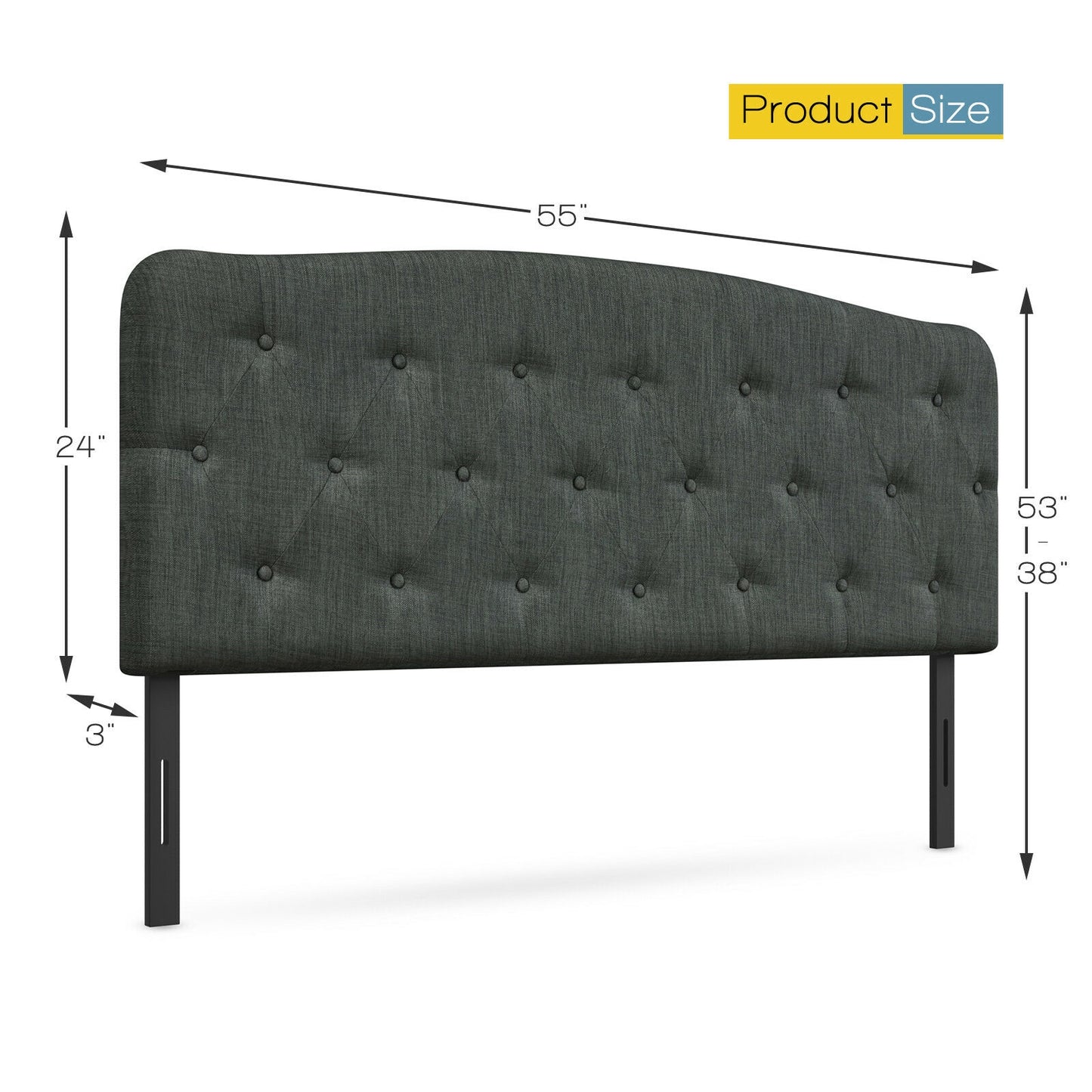 Faux Linen Headboard with Adjustable Heights, Dark Gray Headboards at Gallery Canada
