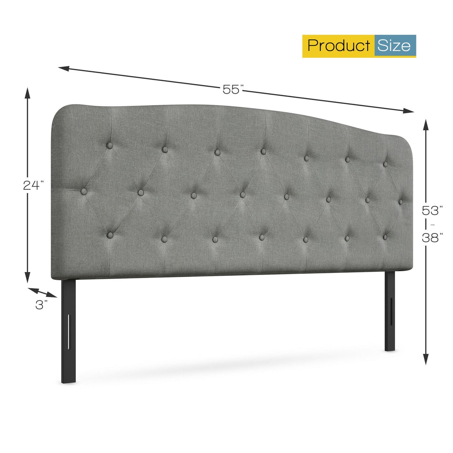 Faux Linen Headboard with Adjustable Heights, Light Gray Headboards at Gallery Canada