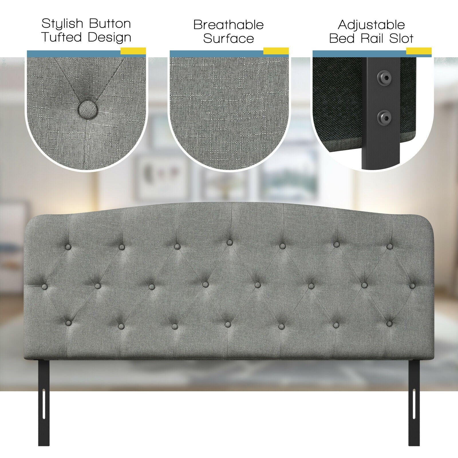 Faux Linen Headboard with Adjustable Heights, Light Gray Headboards at Gallery Canada