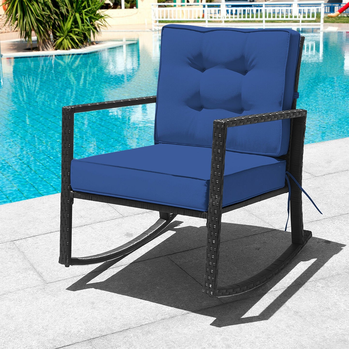 Patio Rattan Rocker Outdoor Glider Rocking Chair Cushion Lawn, Navy Patio Rocking Chairs & Gliders at Gallery Canada